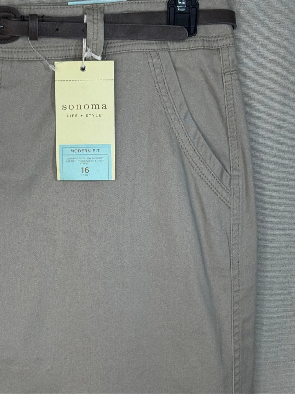 Sonoma Skirt Tan Mini Slim Brown Belt in Size 16  NWT